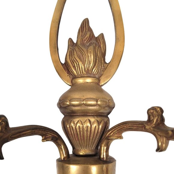 Wall Sconce Pair French Brass Flame and Bow Candle Neo Classical Early Century - Picture 5 of 10
